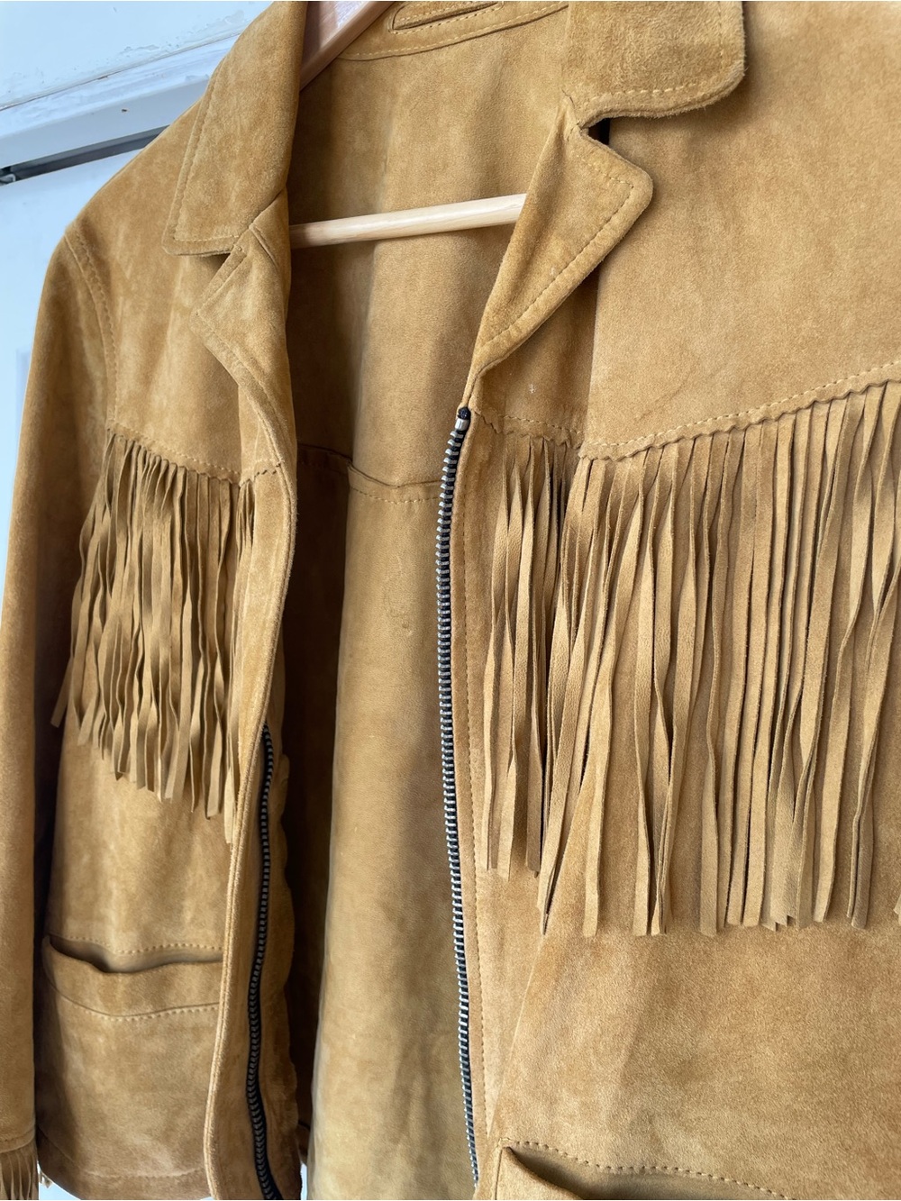 All Saints Suede Fringe Jacket - Tan - Picture 3 of 7